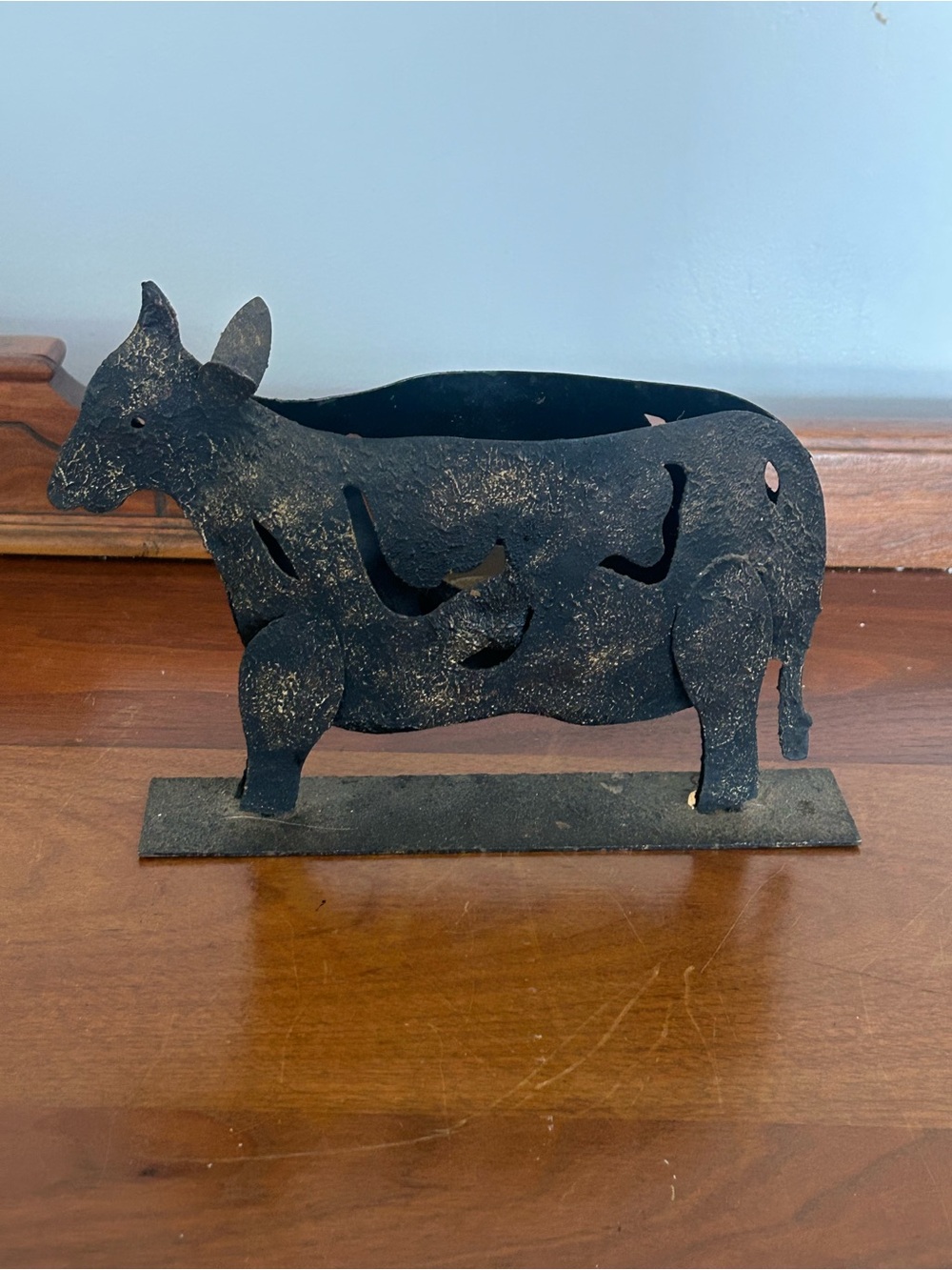 Black Metal Cow Sculpture candle holder - Rustic Home Art
